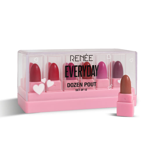 RENEE Everyday Dozen Pout Mini Matte, Long-Lasting Lipsticks- Set of 12