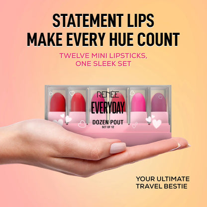 RENEE Everyday Dozen Pout Mini Matte, Long-Lasting Lipsticks- Set of 12