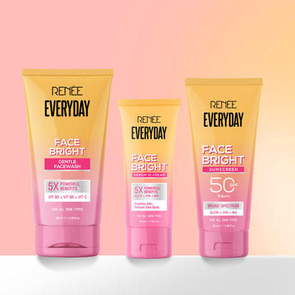 RENEE Everyday Face Bright Skincare Combo With Face Wash, Serum In Cream & In-Vivo Tested Sunscreen SPF 50 PA+++