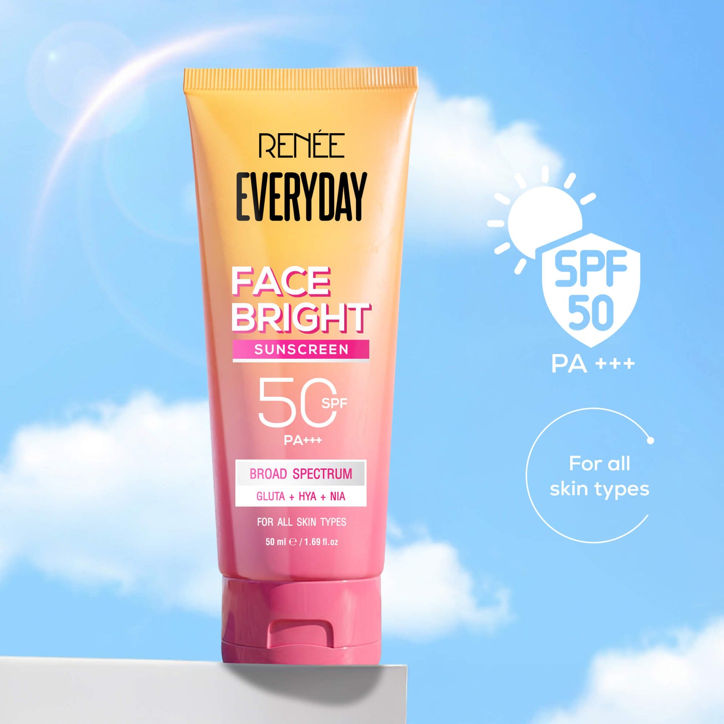 RENEE Everyday Face Bright Brightening Sunscreen With Niacinamide, SPF 50 PA+++, 50ml