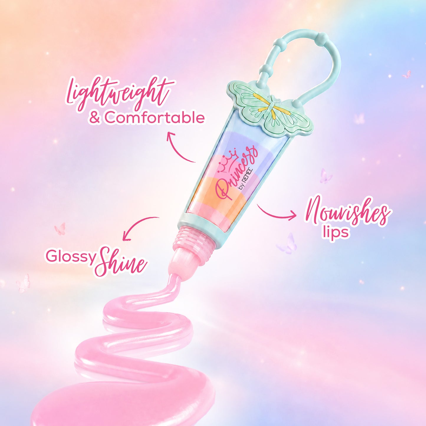Five Layer Shiny Lip Gloss With Keychain For Kids & Preteens by Princess by RENEE