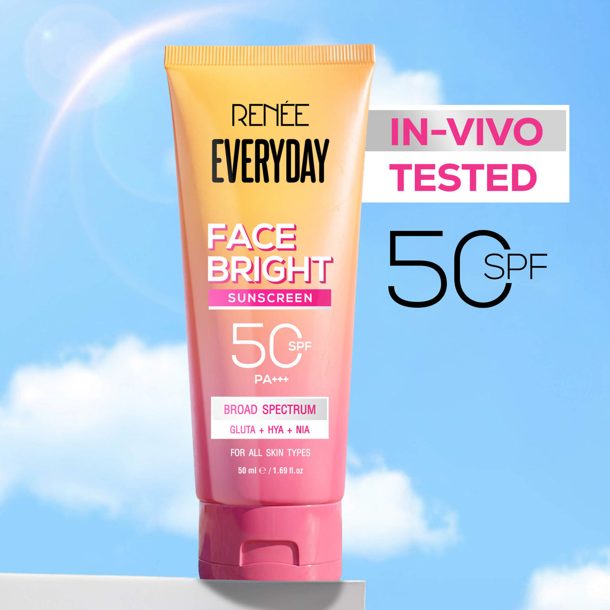 RENEE Everyday Face Bright Brightening Sunscreen With Niacinamide | In-Vivo Tested SPF 50 PA+++, 50ml - Pack of 1