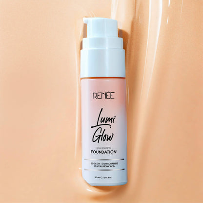 RENEE Lumi Glow Highlighting Liquid Foundation With Dewy Finish, Buildable Coverage & 3D Glow, 30 ml