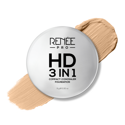 RENEE Pro HD 3-IN-1 Compact, Works as Concealer, Foundation & Powder With SPF 20, 9 Gm