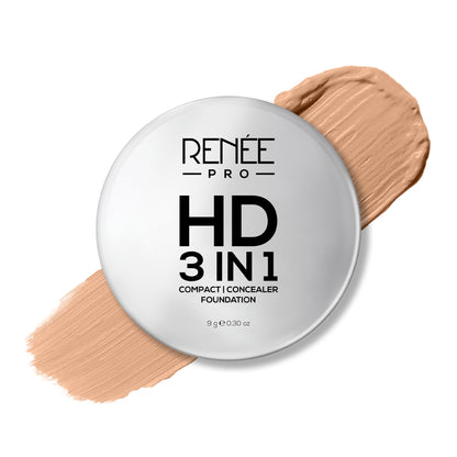 RENEE Pro HD 3-IN-1 Compact, Works as Concealer, Foundation & Powder With SPF 20, 9 Gm