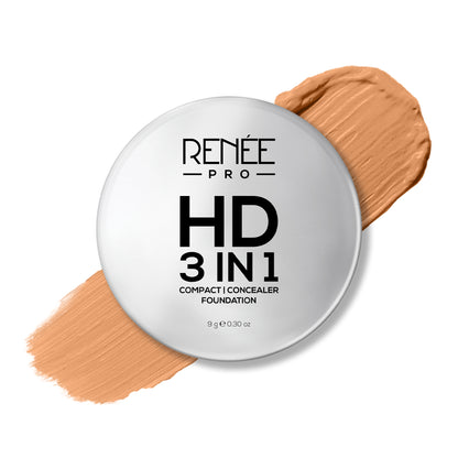 RENEE Pro HD 3-IN-1 Compact, Works as Concealer, Foundation & Powder With SPF 20, 9 Gm