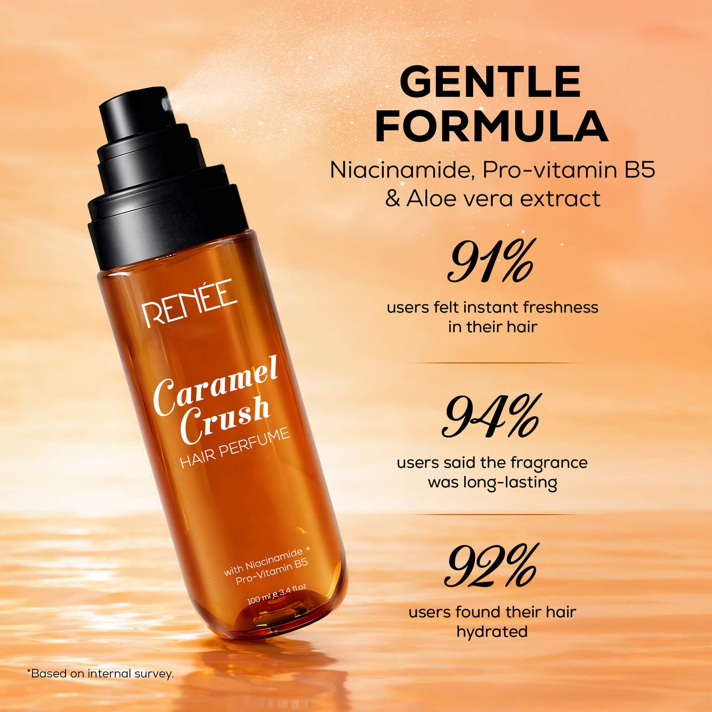 RENEE Hair Perfume Caramel Crush, With Niacinamide & Provitamin B5, 100ml