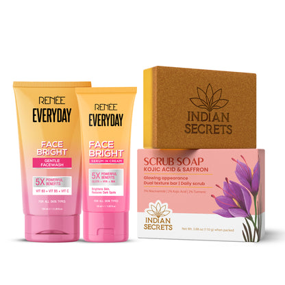 Go Bright 3-in-1 Skincare Set – Facewash, Scrub Soap & Face Cream for Glowing, Even-Toned & Tan-Free Skin