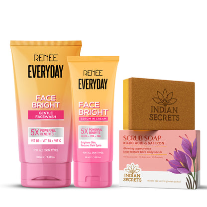 Go Bright 3-in-1 Skincare Set – Facewash, Scrub Soap & Face Cream for Glowing, Even-Toned & Tan-Free Skin
