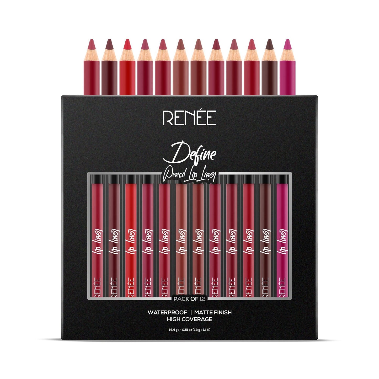 RENEE Define Matte Pencil Lip Liner, Set of 12