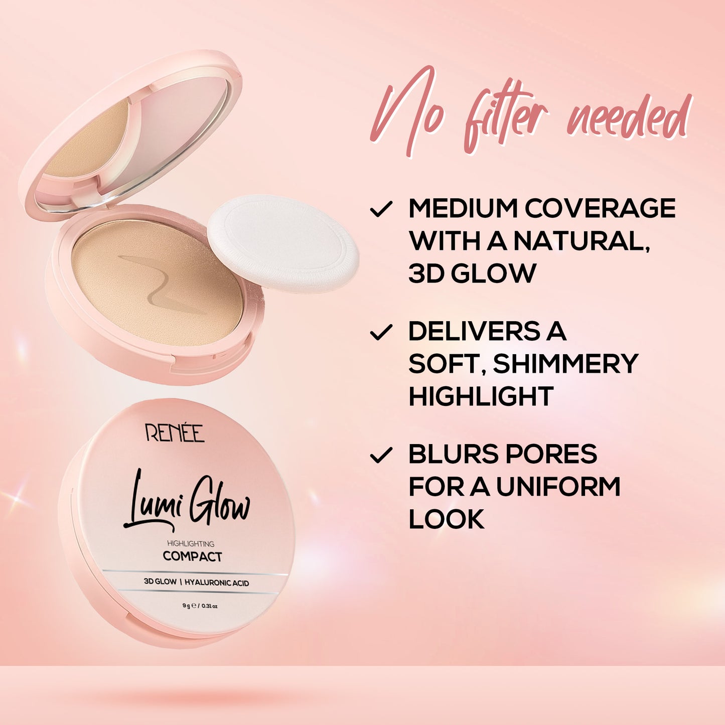 RENEE Lumi Glow Highlighting Compact with 3D Glow For Luminous Skin, 9g