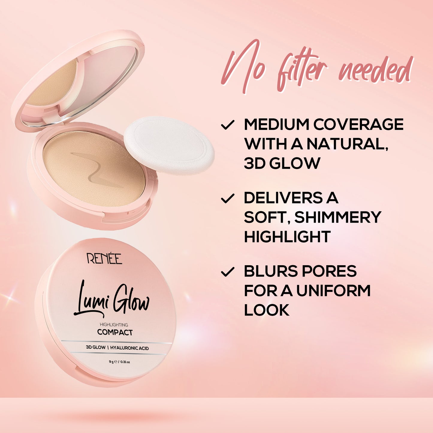 RENEE Lumi Glow Highlighting Compact with 3D Glow For Luminous Skin, 9g