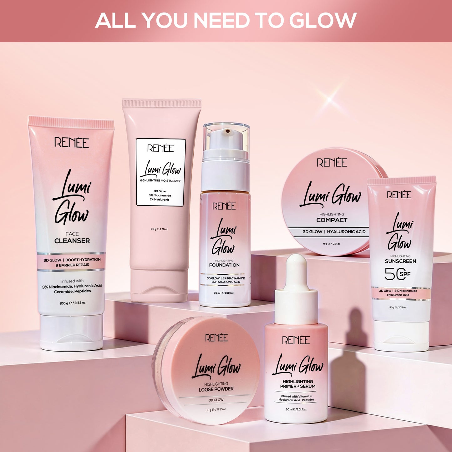 RENEE Lumi Glow Highlighting Loose Powder For Face With Luminous, 3D Glow, Sets Makeup