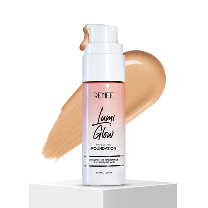 RENEE Lumi Glow Highlighting Liquid Foundation With 3D Glow For Luminous Skin, 30ml