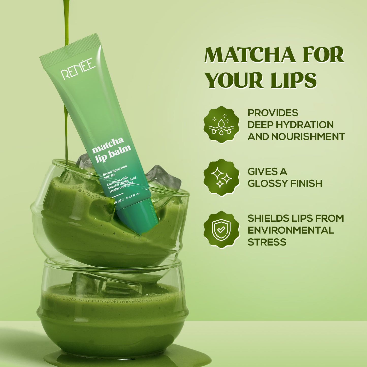 RENEE Matcha Lip Balm With SPF 50, 10g