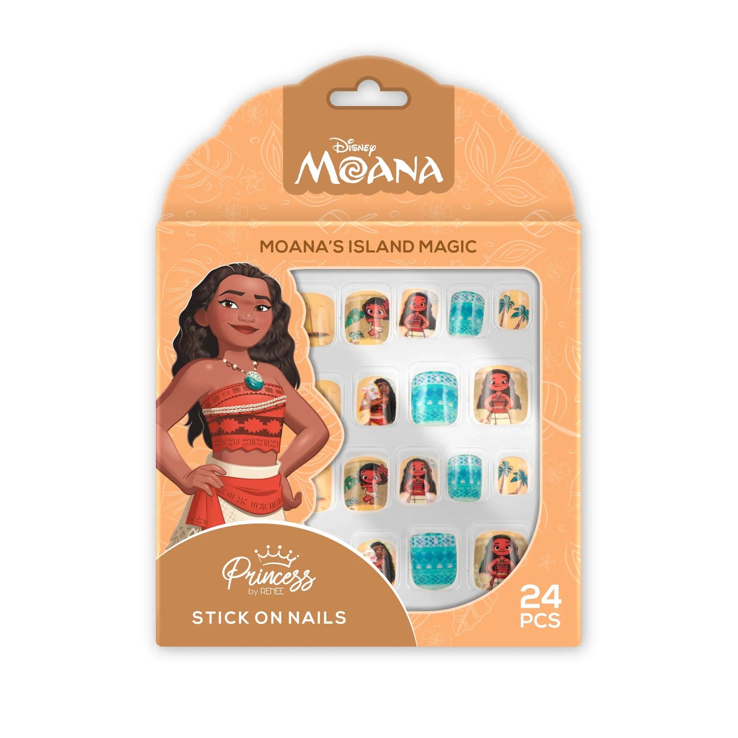 Princess by RENEE Disney Moana’s Stick On Nails, For Preteens, Pack of 24