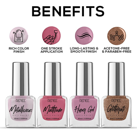RENEE Nail Paint - Rose Perfection Combo of 4, 10 ml Each