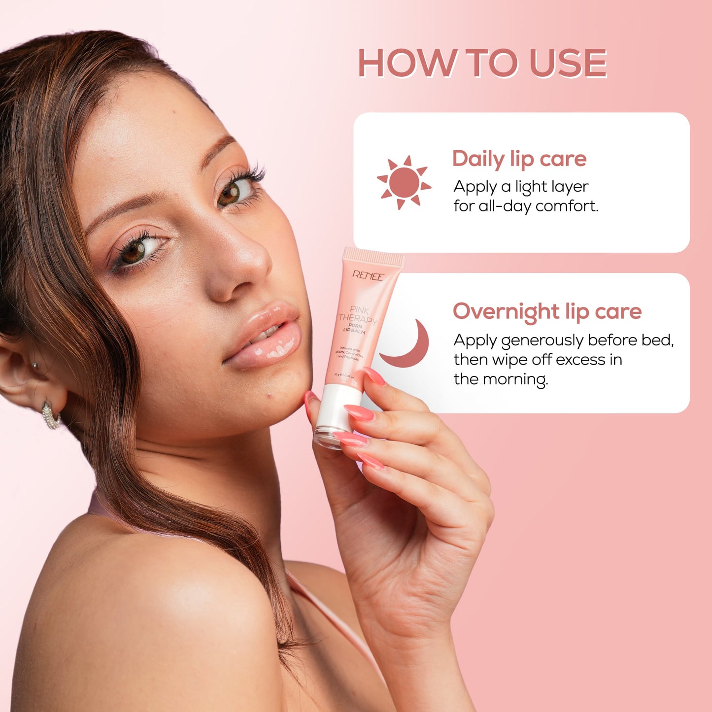 RENEE Pink Therapy PDRN Overnight Lip Repairing & Moisturising Lip Balm For Dry & Chapped Lips, 10g