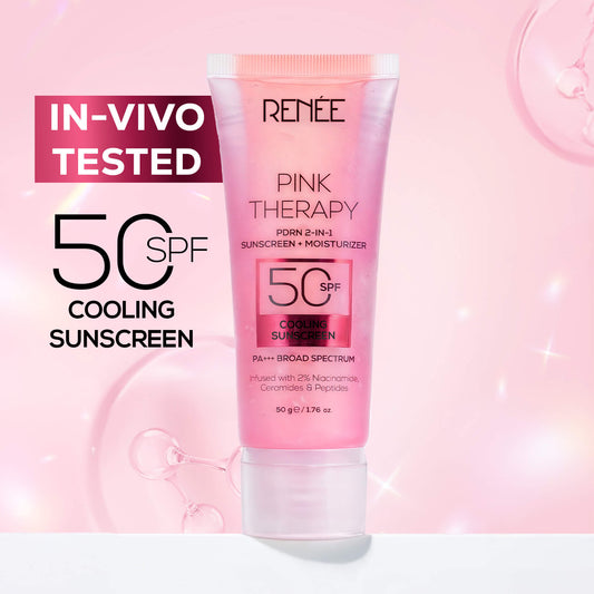 RENEE Pink Therapy PDRN 2-In-1 Sunscreen + Moisturizer | In-Vivo Tested SPF 50 PA+++ With 2% Niacinamide, Ceramides & Peptides, 50g