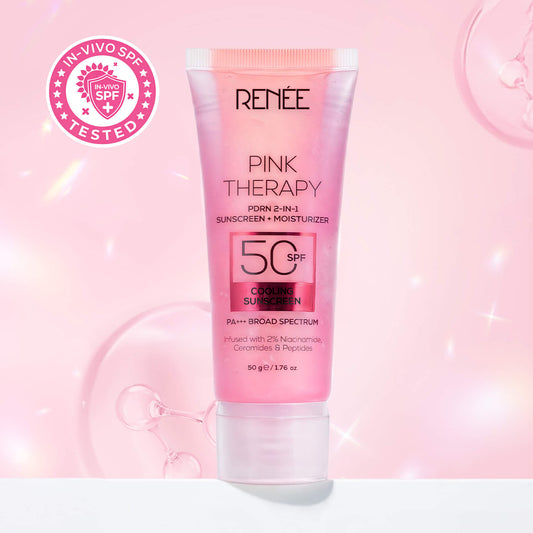 RENEE Pink Therapy PDRN 2-In-1 Sunscreen + Moisturizer | In-Vivo Tested SPF 50 PA+++ With 2% Niacinamide, Ceramides & Peptides, 50g