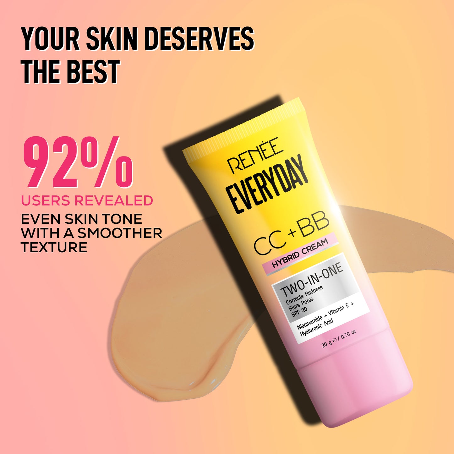 RENEE Everyday CC + BB Hybrid Cream With SPF 20 For Even Skin Tone