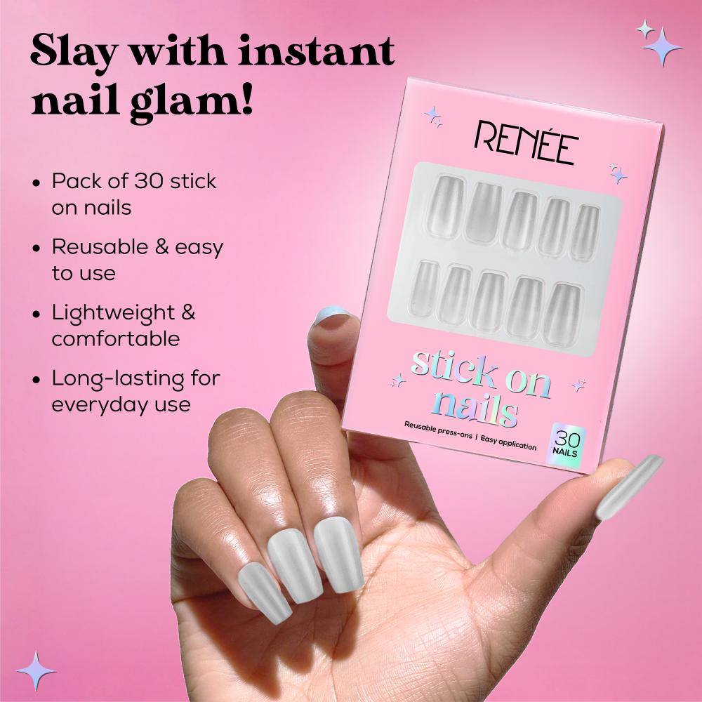 RENEE Stick on Nails With Glue- Pack of 30 Reusable & Long-lasting Nails