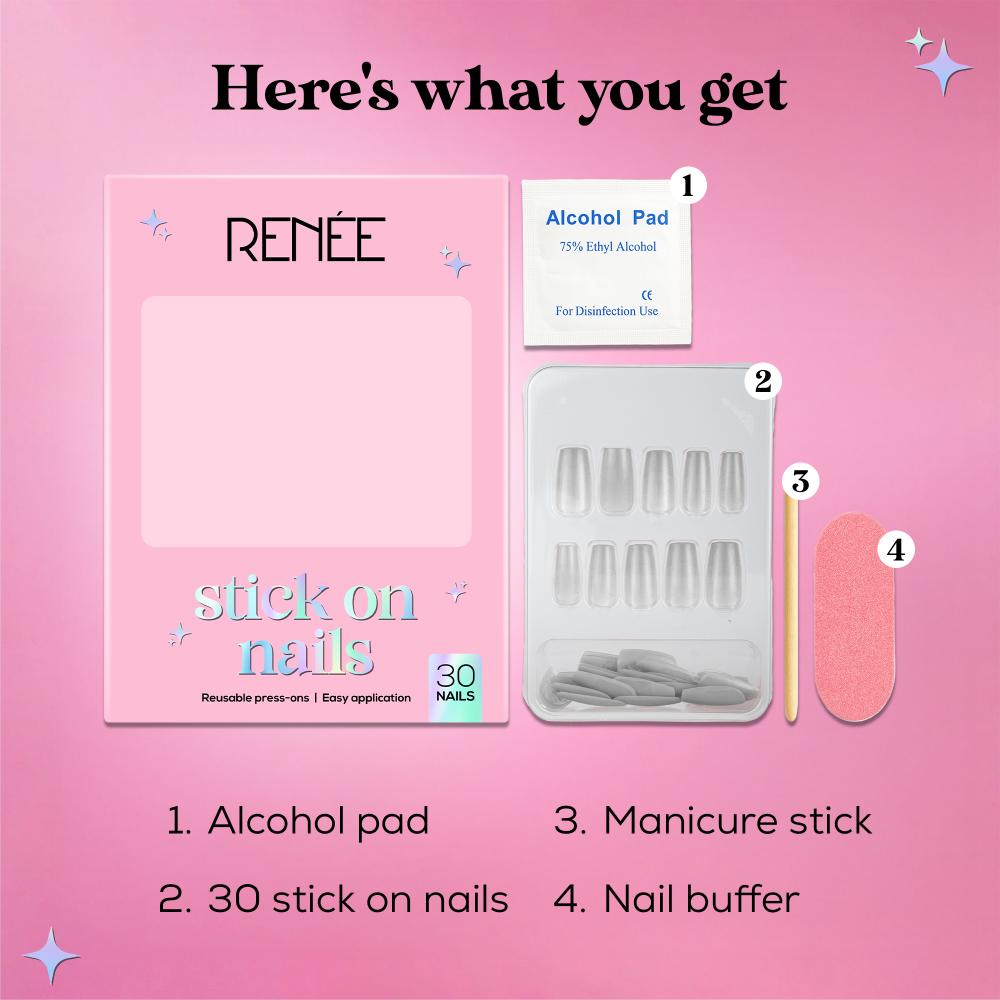 RENEE Stick on Nails With Glue- Pack of 30 Reusable & Long-lasting Nails