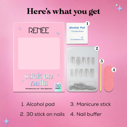 RENEE Stick on Nails With Glue- Pack of 30 Reusable & Long-lasting Nails