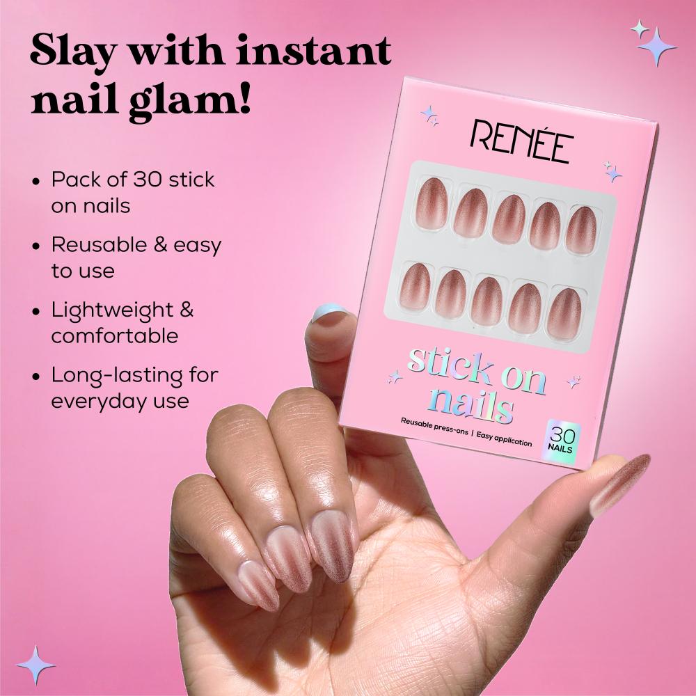 RENEE Stick on Nails With Glue- Pack of 30 Reusable & Long-lasting Nails