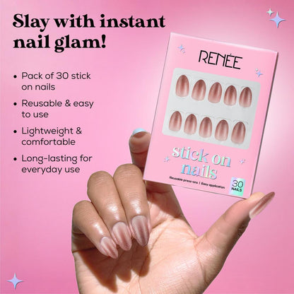 RENEE Stick on Nails With Glue- Pack of 30 Reusable & Long-lasting Nails