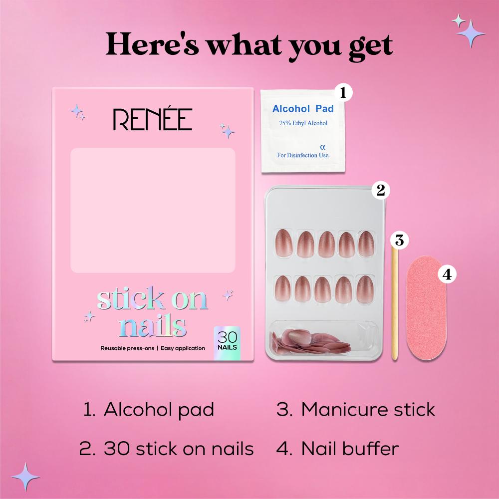 RENEE Stick on Nails With Glue- Pack of 30 Reusable & Long-lasting Nails