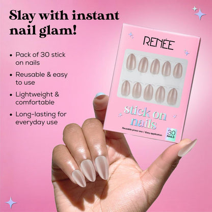 RENEE Stick on Nails With Glue- Pack of 30 Reusable & Long-lasting Nails