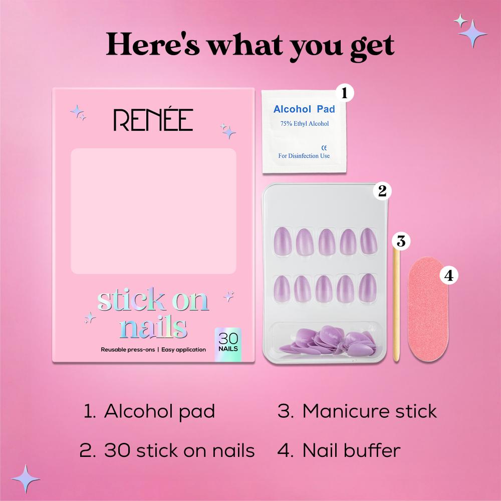 RENEE Stick on Nails With Glue- Pack of 30 Reusable & Long-lasting Nails