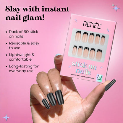 RENEE Stick on Nails With Glue- Pack of 30 Reusable & Long-lasting Nails