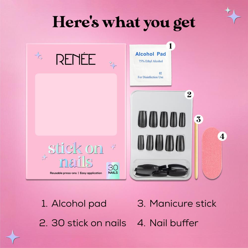 RENEE Stick on Nails With Glue- Pack of 30 Reusable & Long-lasting Nails