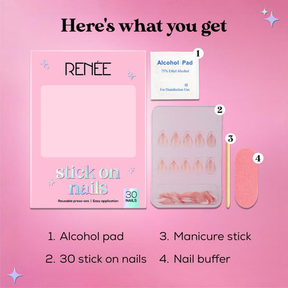 RENEE Stick on Nails With Glue- Pack of 30 Reusable & Long-lasting Nails