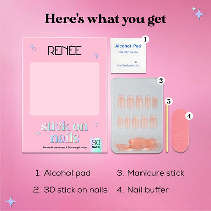 RENEE Stick on Nails With Glue- Pack of 30 Reusable & Long-lasting Nails
