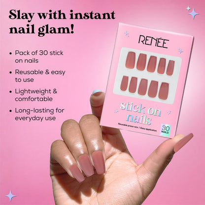 RENEE Stick on Nails With Glue- Pack of 30 Reusable & Long-lasting Nails