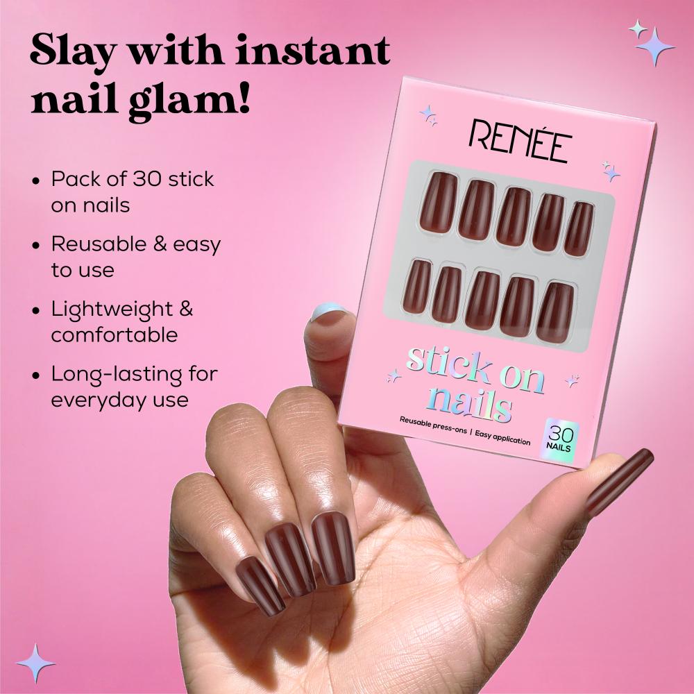 RENEE Stick on Nails With Glue- Pack of 30 Reusable & Long-lasting Nails