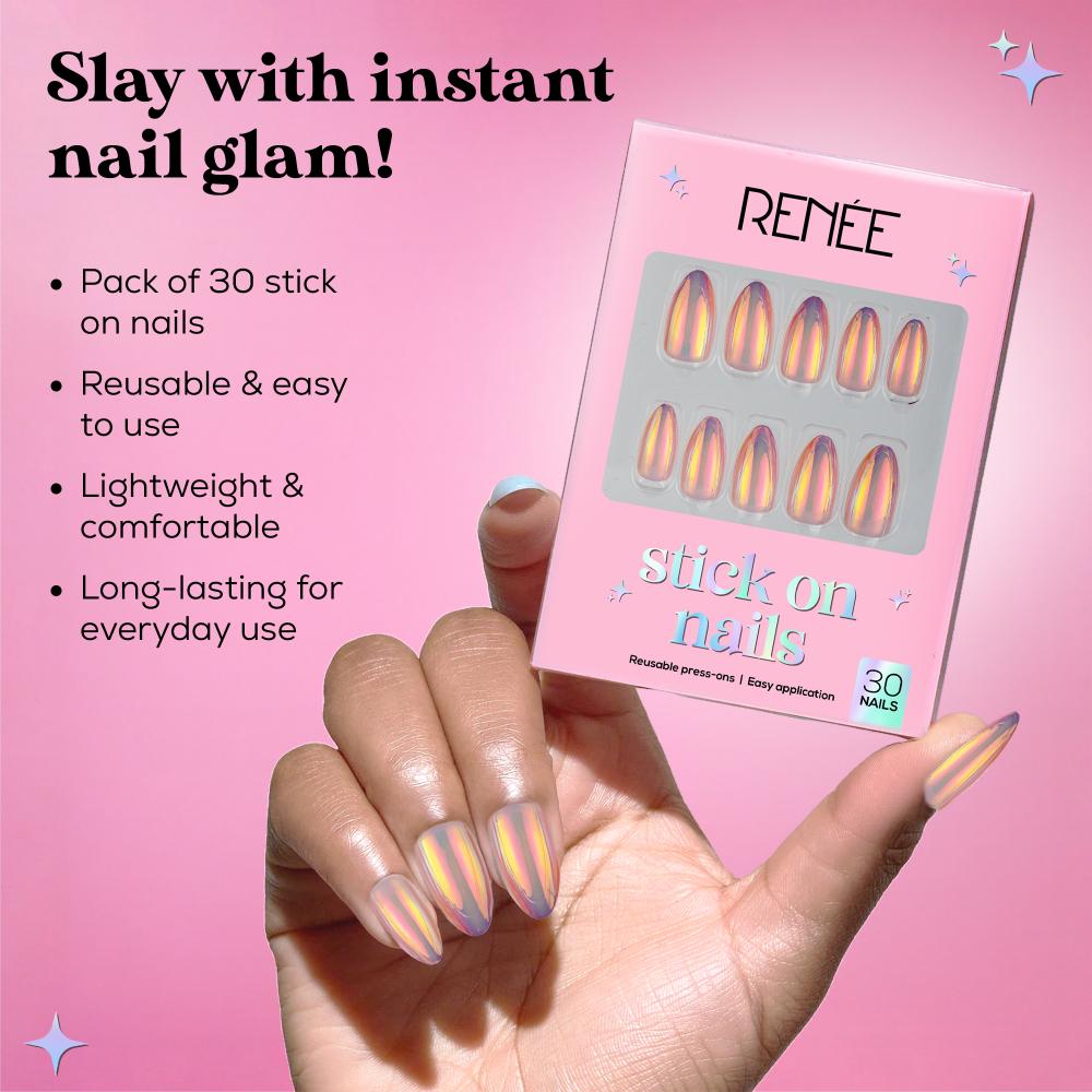 RENEE Stick on Nails With Glue- Pack of 30 Reusable & Long-lasting Nails