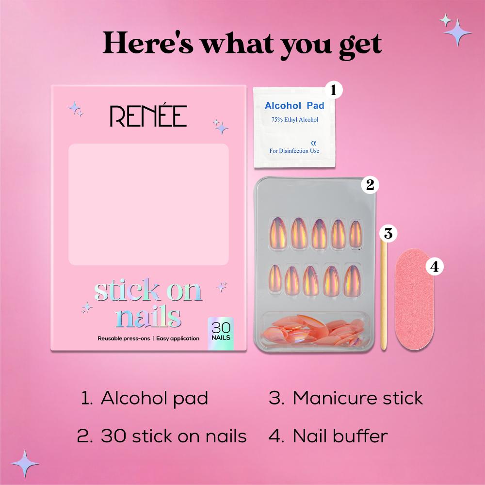 RENEE Stick on Nails With Glue- Pack of 30 Reusable & Long-lasting Nails