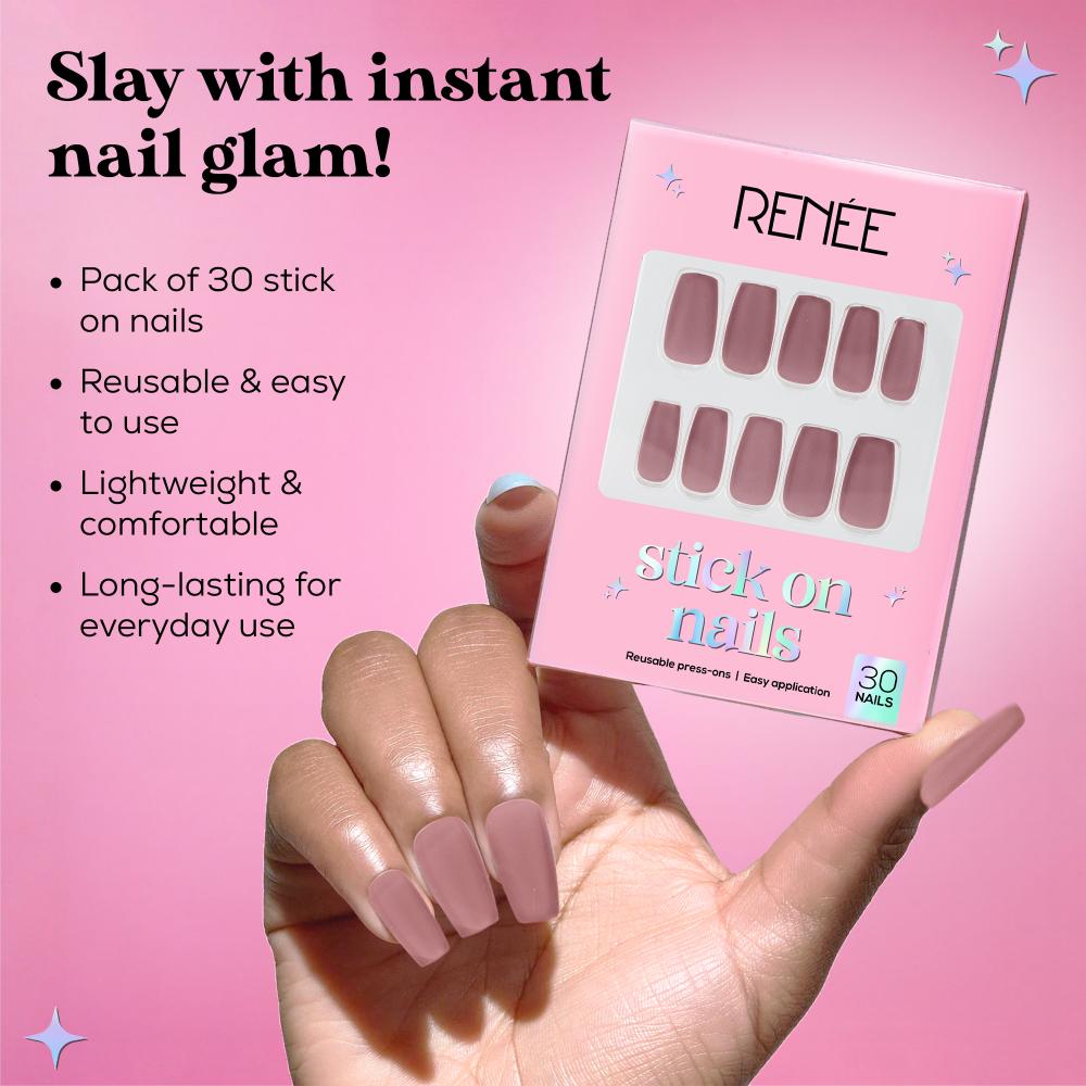 RENEE Stick on Nails With Glue- Pack of 30 Reusable & Long-lasting Nails