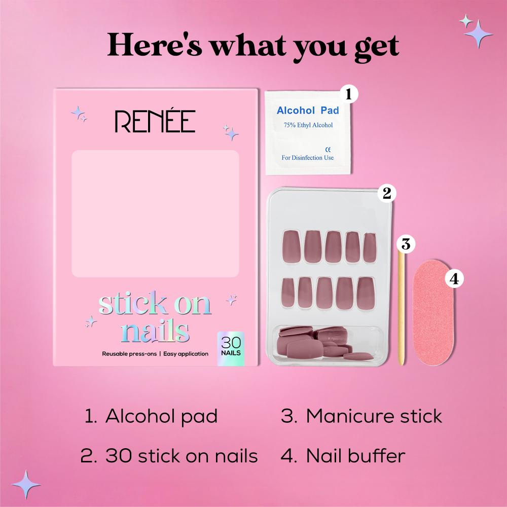 RENEE Stick on Nails With Glue- Pack of 30 Reusable & Long-lasting Nails