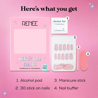 RENEE Stick on Nails With Glue- Pack of 30 Reusable & Long-lasting Nails