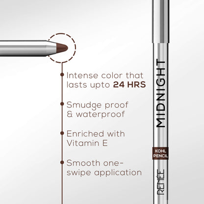 RENEE Midnight Kohl Kajal Pencil, 1.5g