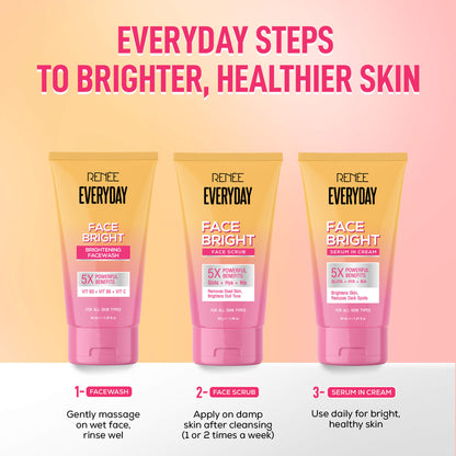 RENEE Everyday Face Bright Daily Skincare Kit With Face Wash, Face Scrub & Serum In Cream For Bright Skin, Travel-Friendly Mini Pack