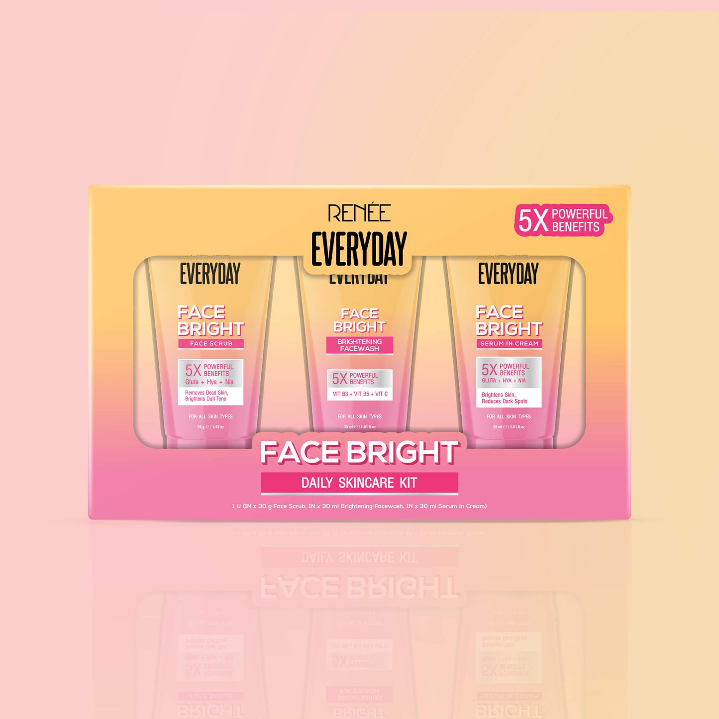 RENEE Everyday Face Bright Daily Skincare Kit With Face Wash, Face Scrub & Serum In Cream For Bright Skin, Travel-Friendly Mini Pack