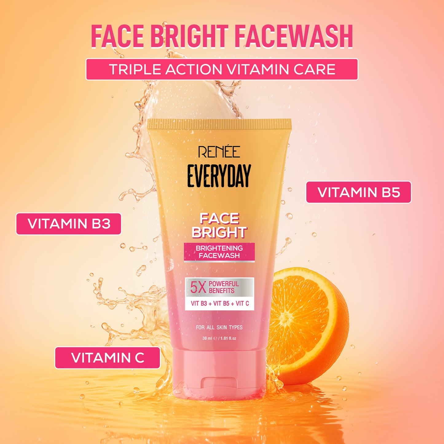RENEE Everyday Face Bright Daily Skincare Kit With Face Wash, Face Scrub & Sunscreen SPF 50 PA+++ For Bright Skin, Travel-Friendly Mini Pack