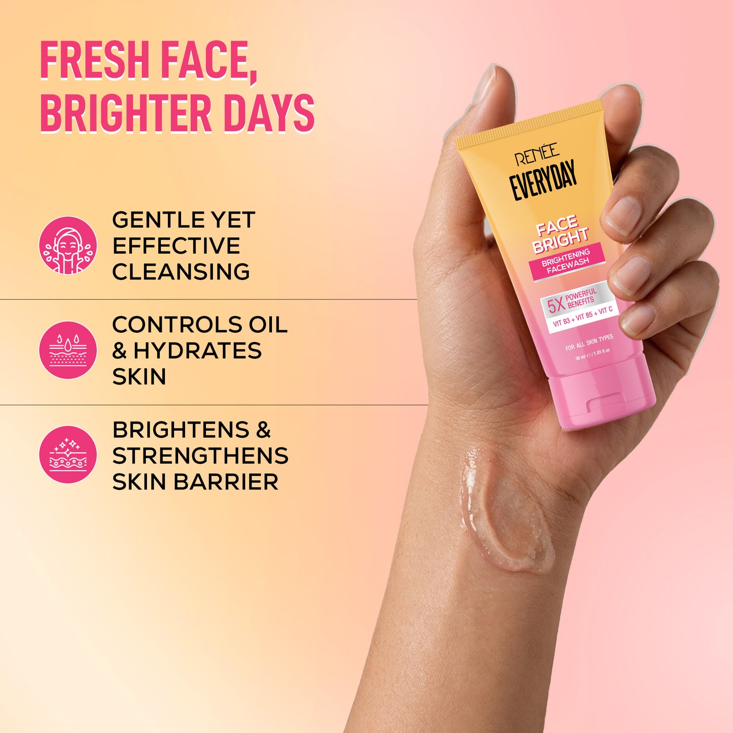 RENEE Everyday Face Bright Daily Skincare Kit With Face Wash, Face Scrub & Sunscreen SPF 50 PA+++ For Bright Skin, Travel-Friendly Mini Pack