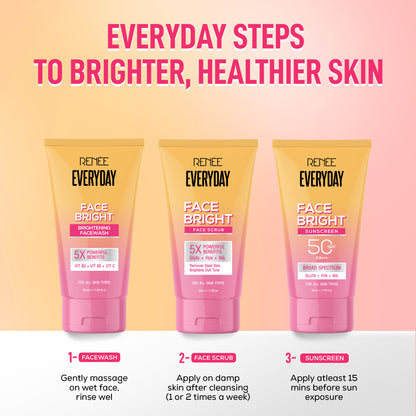 RENEE Everyday Face Bright Daily Skincare Kit With Face Wash, Face Scrub & Sunscreen SPF 50 PA+++ For Bright Skin, Travel-Friendly Mini Pack